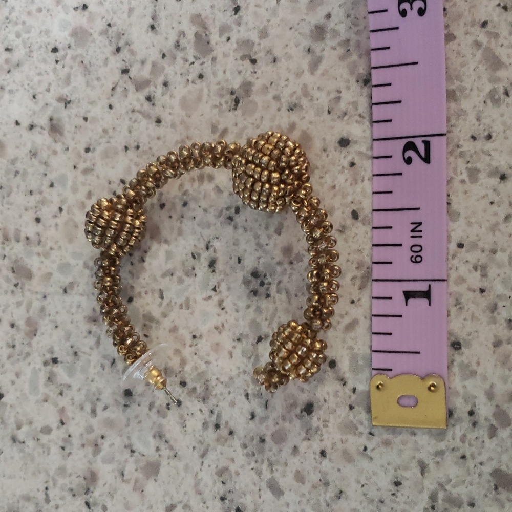 Gold-Tone Beaded Hoop Earrings - Fashion Jewelry - Picture 6 of 7